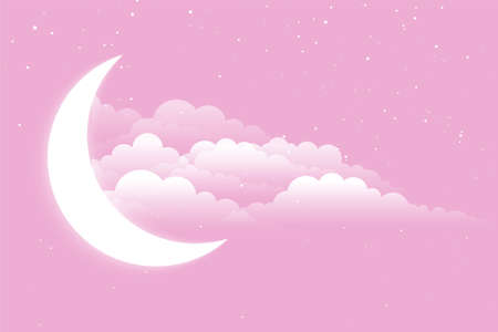 glowing moon with clouds and stars backgroundのイラスト素材