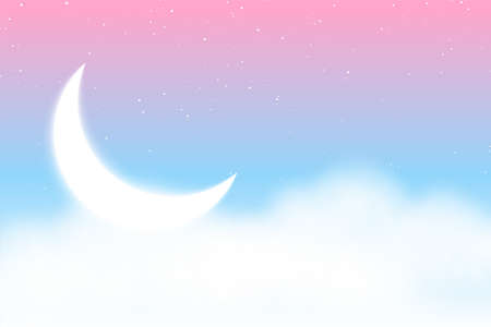 dreamy magical background with clouds moon and starsのイラスト素材