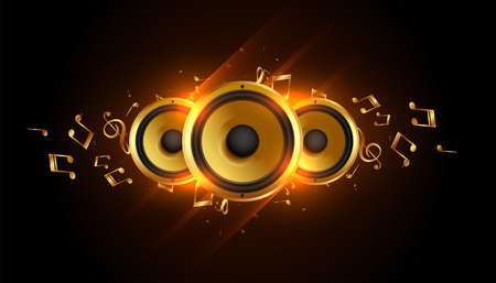 glowing music speakers with sound notes backgroundのイラスト素材