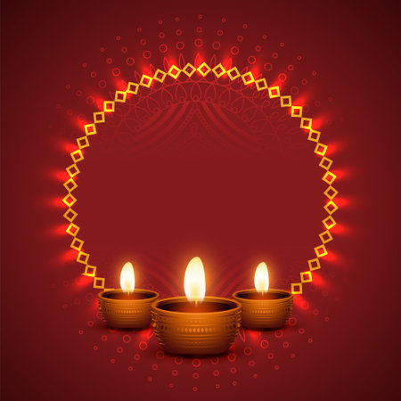 shiny diwali background with realistic diya designのイラスト素材