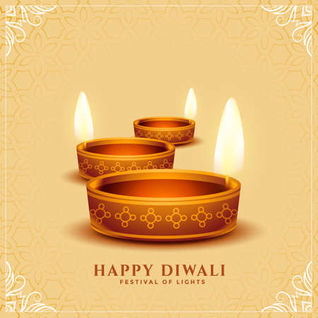 lovely happy diwali realistic diya card designのイラスト素材