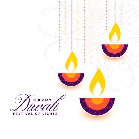 flat style happy diwali colorful decorative diya designのイラスト素材