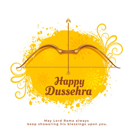 traditional happy dussehra watercolor yellow card with bow and arrowのイラスト素材