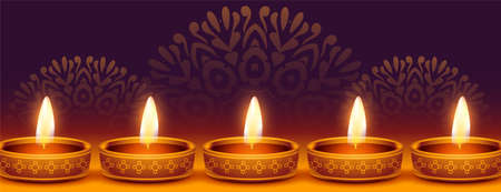 glowing diwali diya decorative festival web banner