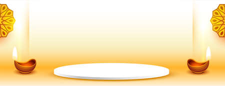 diwali diya banner with podium for product displayのイラスト素材