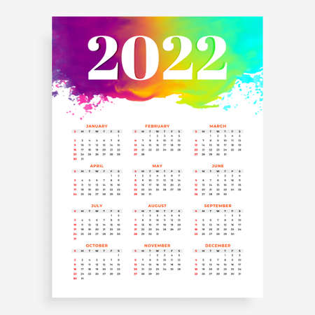 abstract 2022 calendar in watercolor styleのイラスト素材