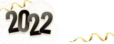 happy new year 2022 banner with golden ribbonsのイラスト素材
