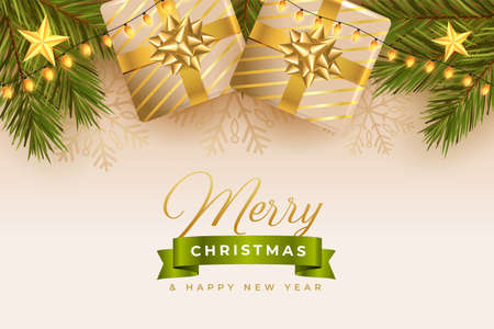 beautiful merry christmas realistic gifts greeting designのイラスト素材