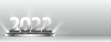 2022 text on silver podium with studio background and light effectのイラスト素材