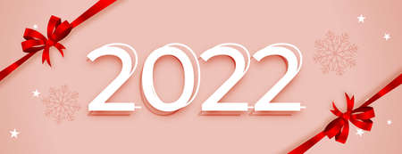 happy new year 2022 banner with red ribbons