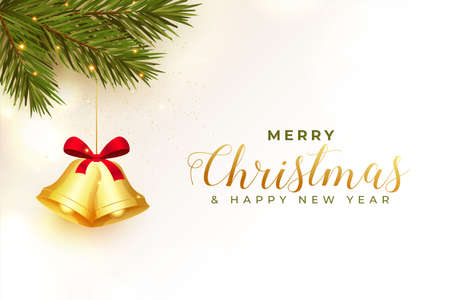 realistic merry christmas greeting with golden bell decorationのイラスト素材