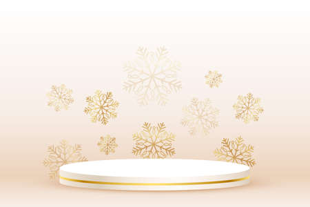 christmas background with podium and golden snowflakesのイラスト素材