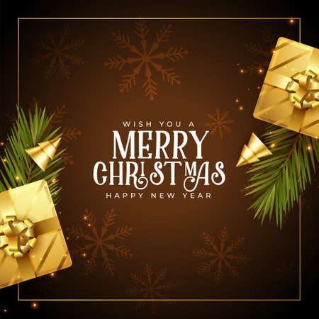 nice christmas greeting card with realistic gift box and decorationのイラスト素材