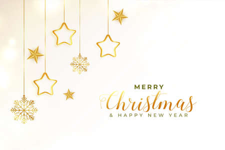 golden merry christmas greeting with stars and snowflakesのイラスト素材