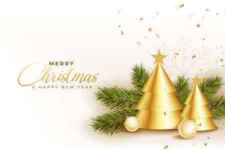 nice christmas wishes card with golden xmas tree and decorationのイラスト素材