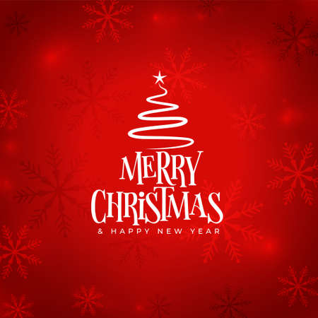 merry christmas red snowflake background with hand drawn xmas treeのイラスト素材