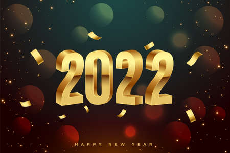 realistic happy new year 2022 golden 3d text with confetti backgroundのイラスト素材