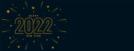 2022 happy new year line text with star burstのイラスト素材