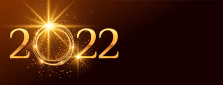 happy new year 2022 golden text with shiny sparkles and light effectのイラスト素材
