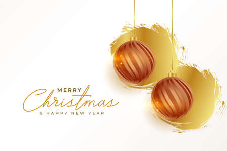 merry christmas balls decoration on golden grunge backgroundのイラスト素材
