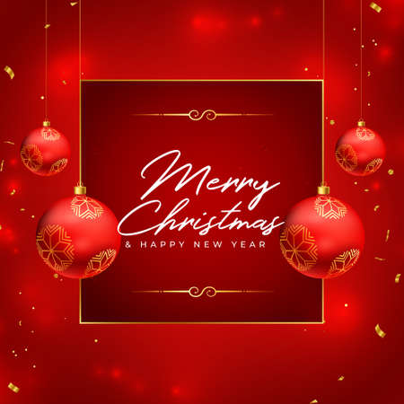 red realistic merry christmas festival card designのイラスト素材
