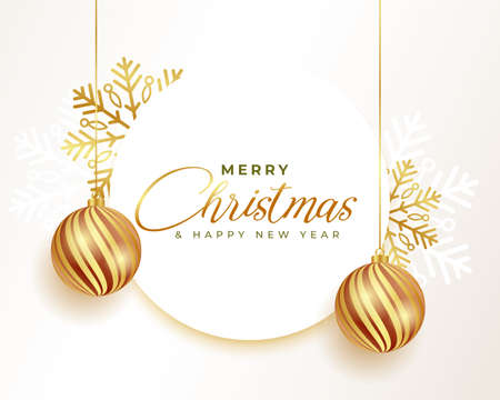 golden bauble and snowflakes christmas greeting designのイラスト素材
