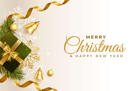 christmas background with 3d realistic elements including gift box tree and ribbonのイラスト素材