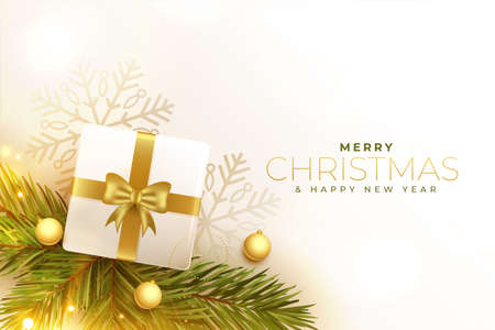 merry christmas realistic festival background with gift boxes and leavesのイラスト素材