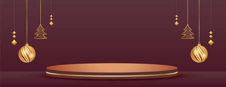 merry christmas banner with product display podium and xmas elementsのイラスト素材