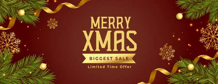 brown christmas sale promotional banner with 3d elements designのイラスト素材