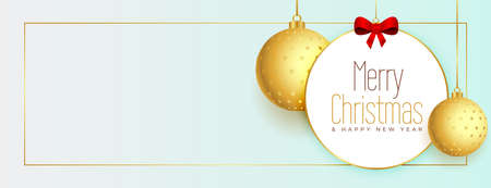 merry christmas beautiful banner with hanging xmas ballsのイラスト素材