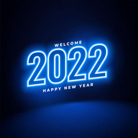 happy new year neon 2022 blue text effect greetingのイラスト素材