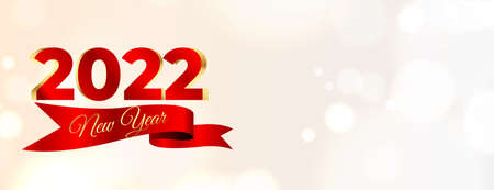 realistic 2022 shiny ribbon new year bokeh background