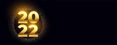 2022 golden text number banner with halftone glitter frame