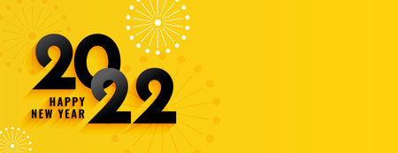 2022 happy new year yellow decorative banner