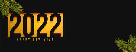 2022 new year wishes banner with pine tree leaves
