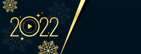 happy new year golden decorative banner with text space and snowflakesのイラスト素材