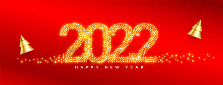 red 2022 sparkle text banner with christmas ball designのイラスト素材
