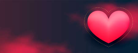 valentines day web banner with 3d heart and red cloud fog