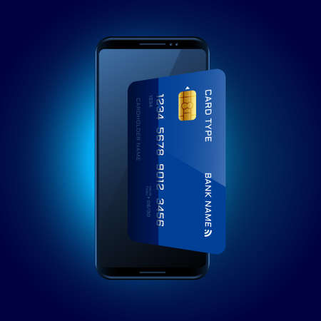 credit card coming out of mobile concept backgroundのイラスト素材