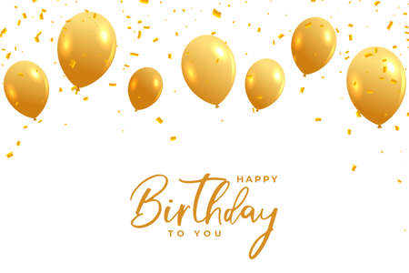 happy birthday white card with golden balloons and confettiのイラスト素材