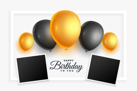 happy birthday background with golden black balloons and photo framesのイラスト素材