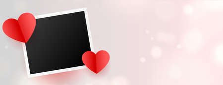 hearts love banner with photo frame designのイラスト素材