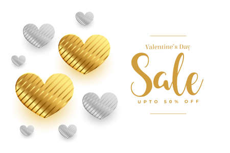 golden and silver hearts valentines day sale backgroundのイラスト素材