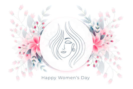 lovely womens day card with flowers and line faceのイラスト素材