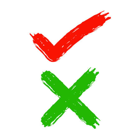 grunge style check mark and cross symbol designのイラスト素材