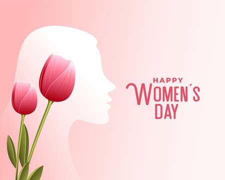 womens day wishes card with tulip flower and female faceのイラスト素材