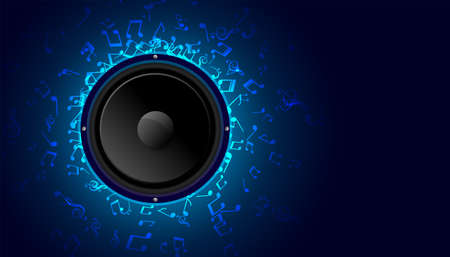 music speaker with blue sound notes backgroundのイラスト素材