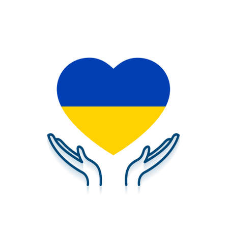 care hands with ukraine flag in heart shapeのイラスト素材