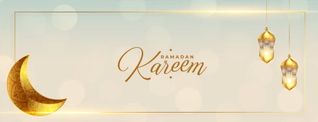 ramadan kareem 3d moon and lantern banner designのイラスト素材